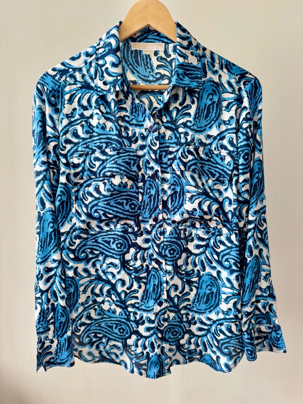 Michael Kors Blue and White Paisley Button-Down Shirt